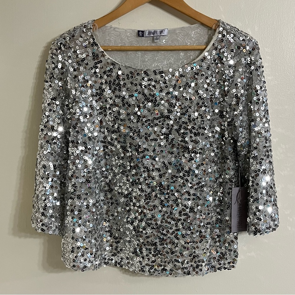 New Jennifer Lopez silver sequin too large